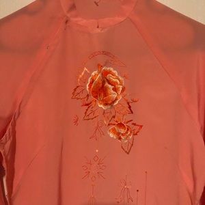 Asian Dress Womens Small Pink 100% Silk Sleeveless Embroidered Roses